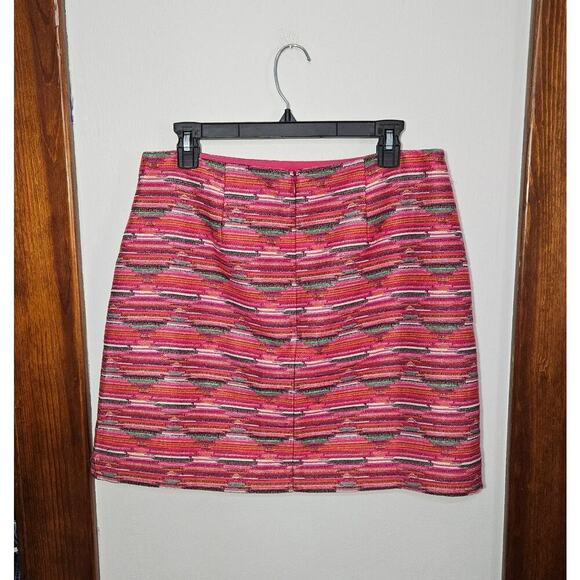 Loft Ikat Jacquard A-Line Mini Skirt Size 8 Medium Textured Pink Geometric - Picture 4 of 9